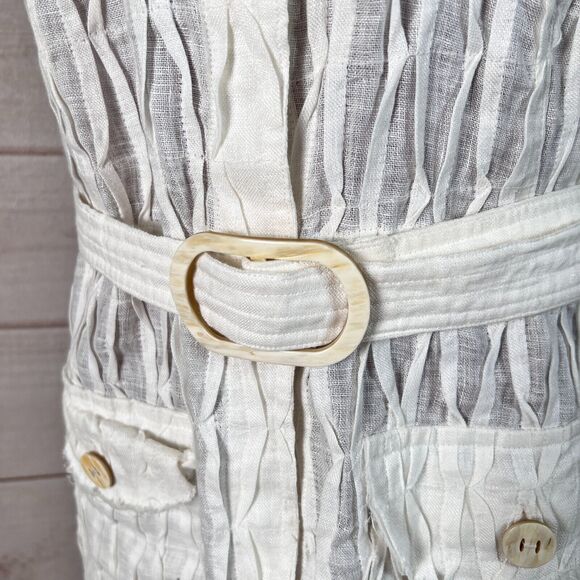 100% Capri Mini Dress Sleeveless Belted Raw Hem Linen - Picture 9 of 11